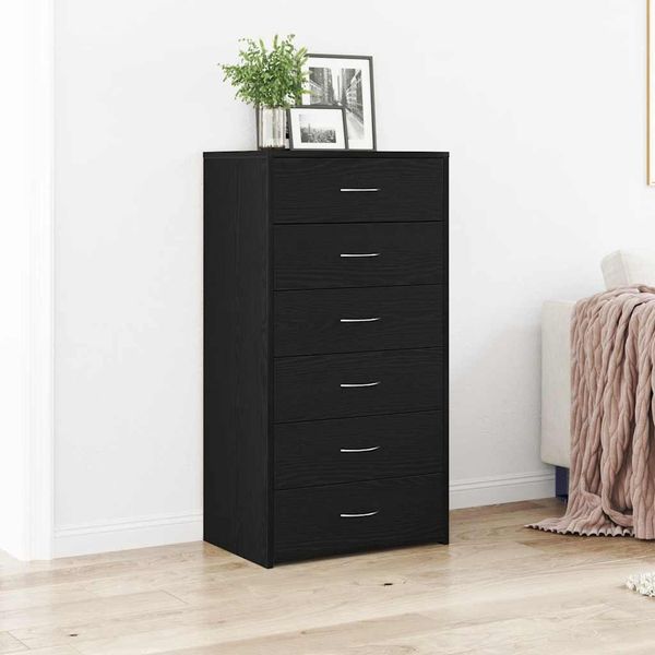 vidaXL Komoda so 6 zásuvkami, čierna dub 50x34x96 cm, kompozitné drevo