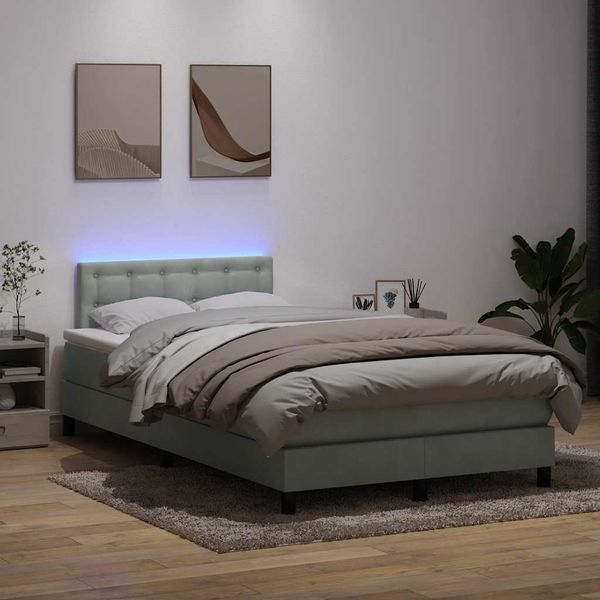 vidaXL Posteľný rám boxsping s matracom a LED bledosivý 120x210 cm zamat
