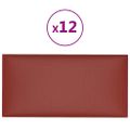 vidaXL Nástenné panely 12 ks vínovočervené 30x15 cm umelá koža 0,54 m²