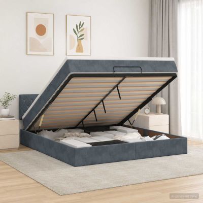 vidaXL Ottoman posteľ s matracom a LED Tmavosivá 160 x 200 cm Zamat