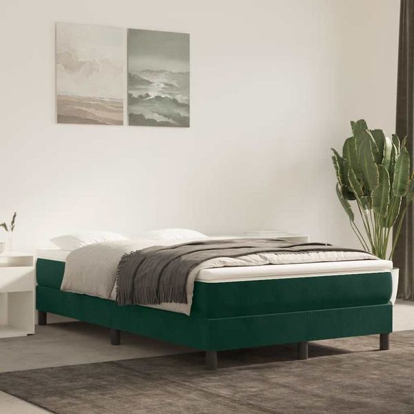 vidaXL Posteľný rám s boxspringom tmavozelený 120x200 cm zamat