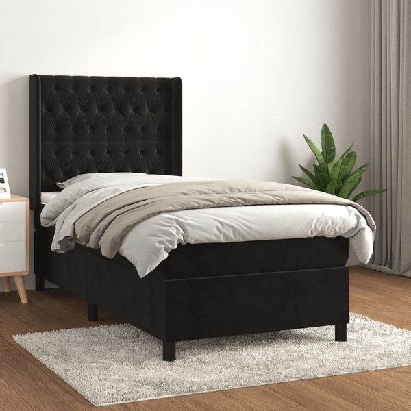 vidaXL Posteľný rám boxspring s matracom čierny 90x200 cm zamat