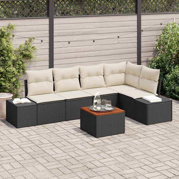 vidaXL Súprava záhradných pohoviek s vankúšom 6 pcs Čierna polyratan
