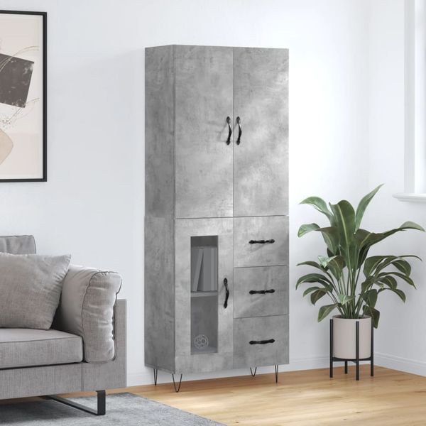 vidaXL Vysoká skrinka betónová sivá 69,5x34x180 cm spracované drevo