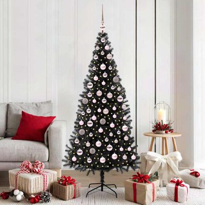 vidaXL Vianočný stromček s 300 LED-i so stojanom Čierna 180 cm PVC