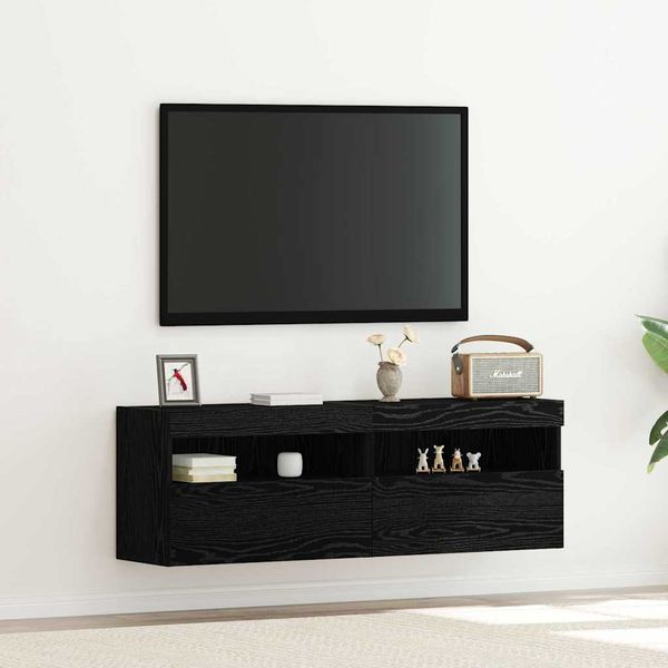 vidaXL TV nástenná skriňa s LED 2 pcs Čierny dub 60 x 30 x 40 cm