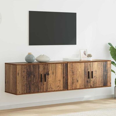 vidaXL Nástenný TV kabinetový set 2 pcs Staré drevo 80 x 34,5 x 40 cm