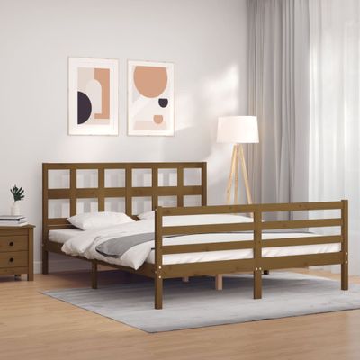 vidaXL Posteľný rám s čelom medovo hnedý King Size masívne drevo