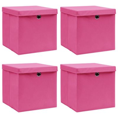 vidaXL Úložné boxy s vekom 4 ks, ružové 32x32x32 cm, látka
