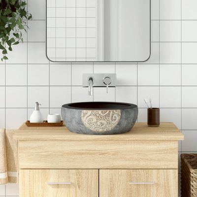 vidaXL Umývadlo na dosku čierna a hnedá okrúhle Φ41x14 cm keramické