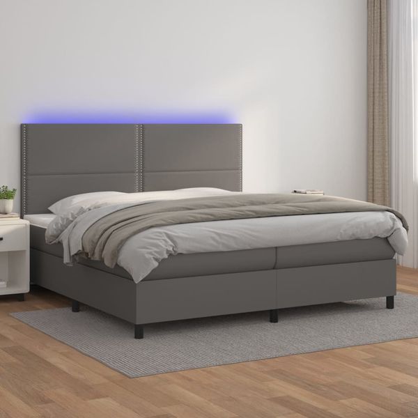 vidaXL Boxspring posteľ s matracom a LED sivá 200x200 cm umelá koža