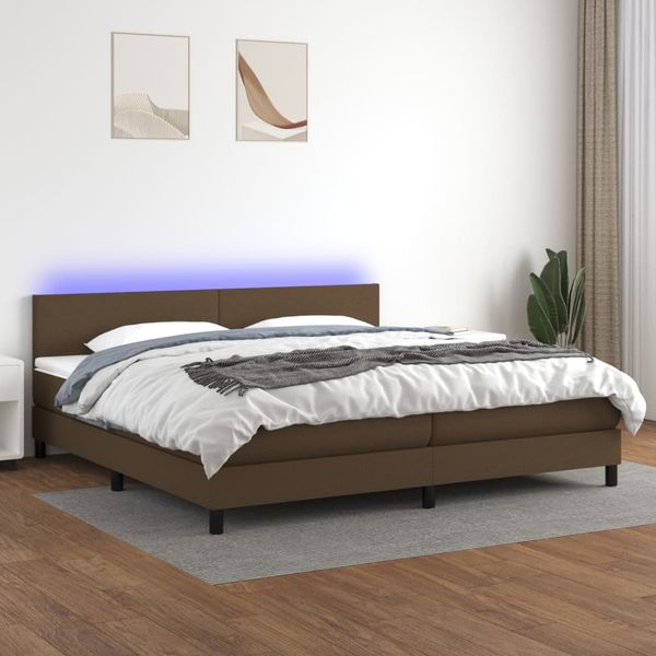 vidaXL Posteľ boxsping s matracom a LED tmavohnedá 200x200 cm látka