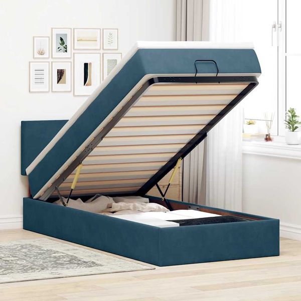 vidaXL Osmanský rám postele s matracom tmavomodrá 90x190 cm zamat