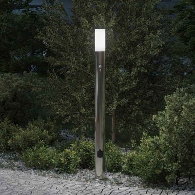 vidaXL Stĺpikové svietidlo so senzorom a zásuvkou 110 cm nehrdzavejúca oceľ IP44