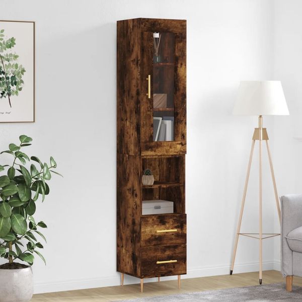 vidaXL Vysoká skrinka dymový dub 34,5x34x180 cm spracované drevo