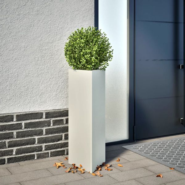 vidaXL Záhradné kvetináče 2 ks biele trojuholník 30x26x75 cm oceľ