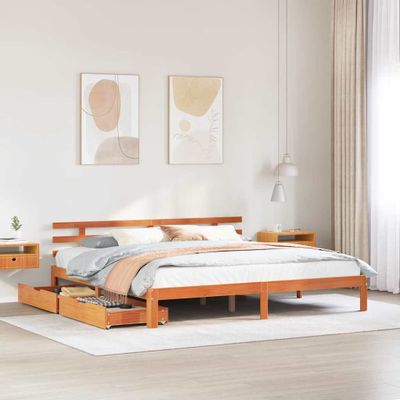 vidaXL Posteľný rám s zásuvky voskovo hnedý 180x200cm borovicový masív
