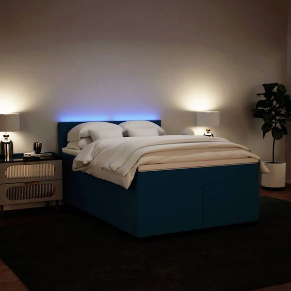 vidaXL Posteľný rám boxsping s matracom modrý 140x200 cm zamat