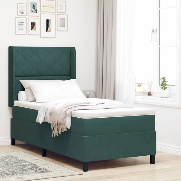 vidaXL Posteľ s pružinovým rámom Tmavozelená 90 x 190 cm Zamat