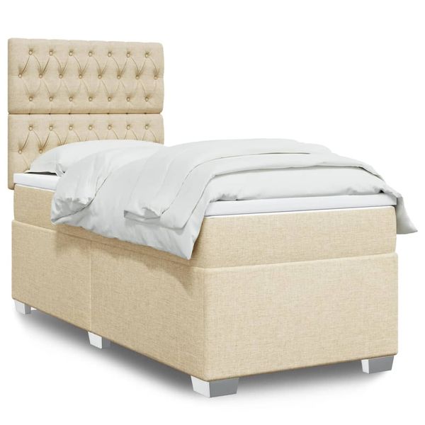 vidaXL Posteľný rám boxsping s matracom krémový 90x200 cm látka