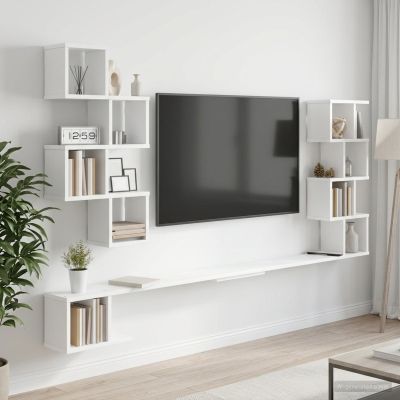 vidaXL Nástenná polica na TV Biela 180 x 15 x 94 cm Kompozitné drevo