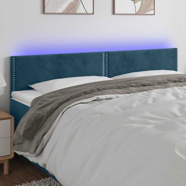 vidaXL Čelo postele s LED tmavomodré 160x5x78/88 cm zamat