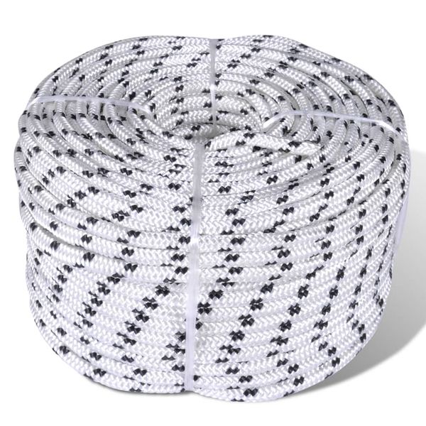 vidaXL Spletané lodné lano biele 12 mm 250 m polyester