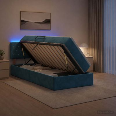 vidaXL LED úložná posteľ s matracom Tmavomodrá 100 x 200 cm Zamat