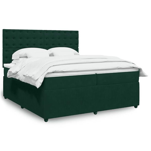 vidaXL Posteľný rám boxsping s matracom tmavozelený 200x200 cm zamat