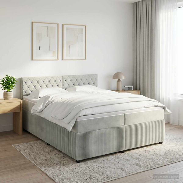 vidaXL Posteľ boxspring s matracom Svetlosivá 200 x 200 cm Zamat