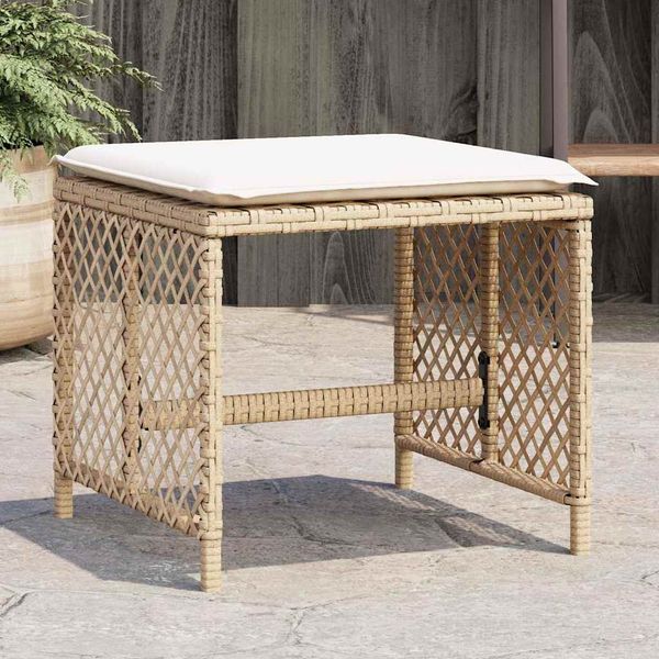 vidaXL Záhradné taburetky s vankúšmi 4 ks béžové 41x41x36 cm polyratan