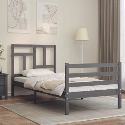 vidaXL Rám postele s čelom sivý 100x200 cm masívne drevo