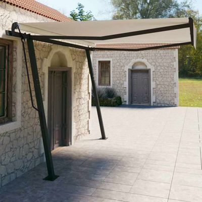 vidaXL Ručne zaťahovacia markíza so stĺpikmi 4x3 m krémová