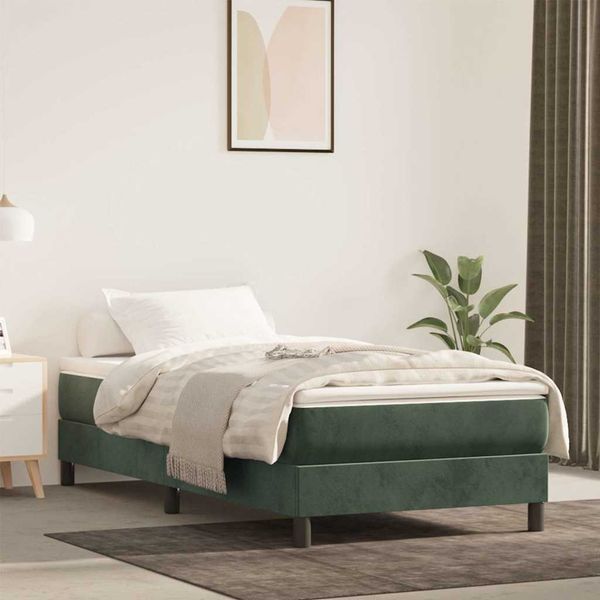 vidaXL Matrac s taštičkovými pružinami stredná tvrdosť tmavozelený 90x220x20 cm zamat