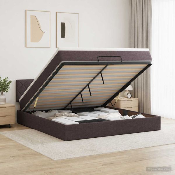 vidaXL Ottoman posteľ s matracom a LED Tmavohnedá 140 x 200 cm Látka