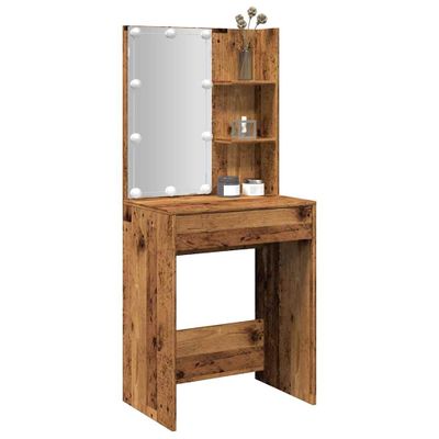 vidaXL Toaletný stolík s LED staré drevo 60x40x140 cm