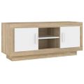 vidaXL TV stolík biely a sonoma 102x35x50 cm spracované drevo