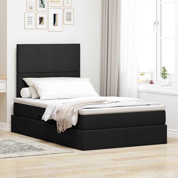 vidaXL Postel s úložným prostorem a matrací Čierna 120 x 190 cm látka