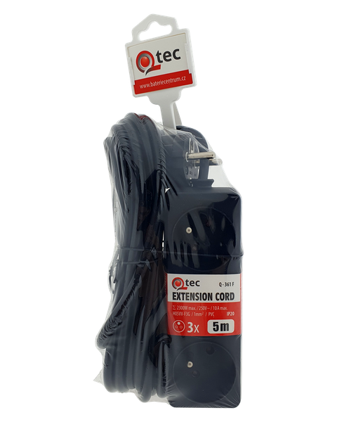 Prodlužovací přívod černý 3 zásuvky, 5m, Q-361F QTEC