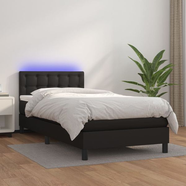 vidaXL Boxspring posteľ s matracom a LED čierna 90x190 cm umelá koža