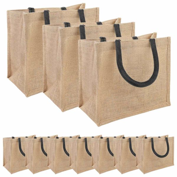 vidaXL Jutové tašky 10 Prírodná a čierna 26 x 22 x 14 cm