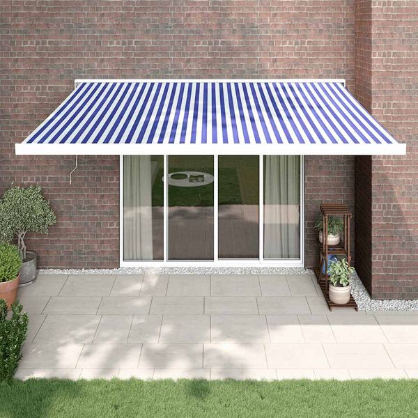 VidaXL Zaťahovacia markíza modrá a biela 4,5x3 m látka a hliník