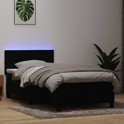 vidaXL Posteľný rám boxspring s matracom a LED čierny 90x220 cm zamat