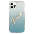 Puzdro Guess pre iPhone 12 / 12 Pro 6,1" GUHCP12MPCUGLSBL modré tvrdé puzdro Glitter Gradient Script