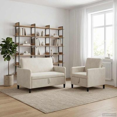 vidaXL Súprava pohovky s úložným priestorom 2 ks Krémová Polyester