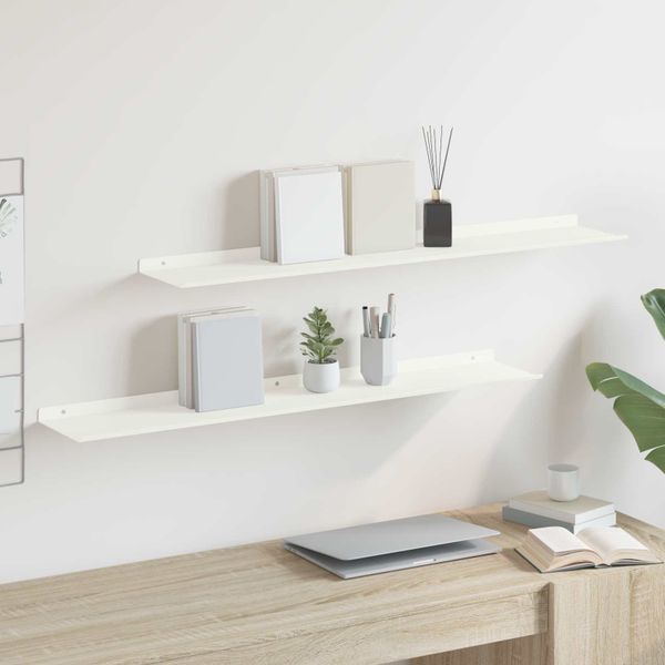 vidaXL Závesná polica Nástenný 2 pcs Biely 100 x 18 x 2,5 cm Oceľ