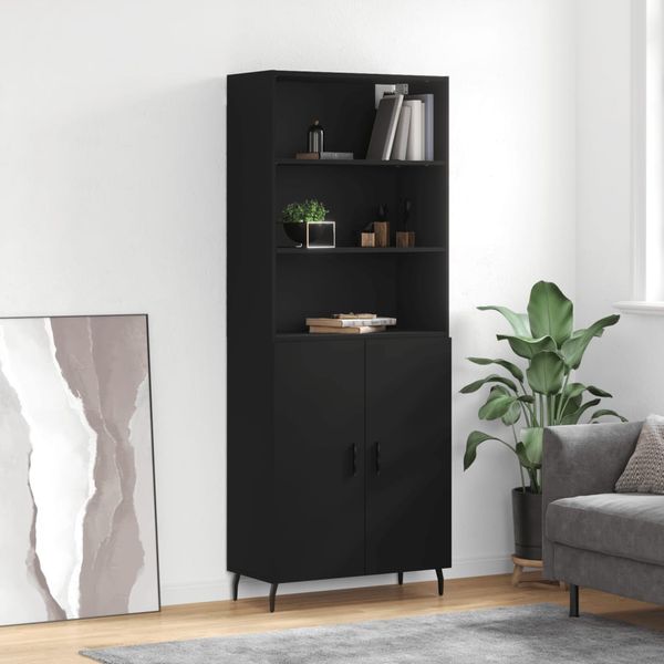 vidaXL Vysoká skrinka čierna 69,5x34x180 cm spracované drevo