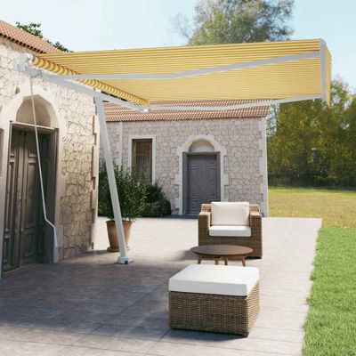 vidaXL Voľne stojaca ručne zaťahovacia markíza 400x350 cm, žlto biela