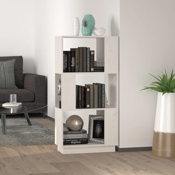 vidaXL Knižnica/deliaca stena biela 51x25x101 cm masívna borovica