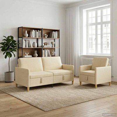 vidaXL Súprava pohovky s úložným priestorom 2 ks Krémová Polyester